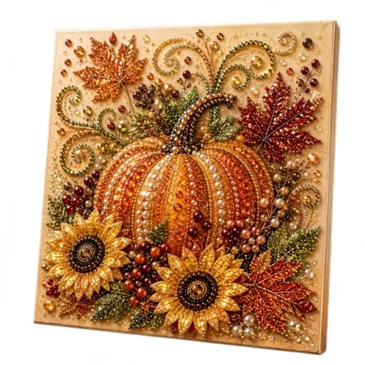 Herfstserie Diamantschilderijset - Pompoen 3D-diamantschilderij - Thanksgiving-Oogstthema - herfstdecoratie voor aan de muur, knutselpakket voor volwassenen en beginners - 20x20cm