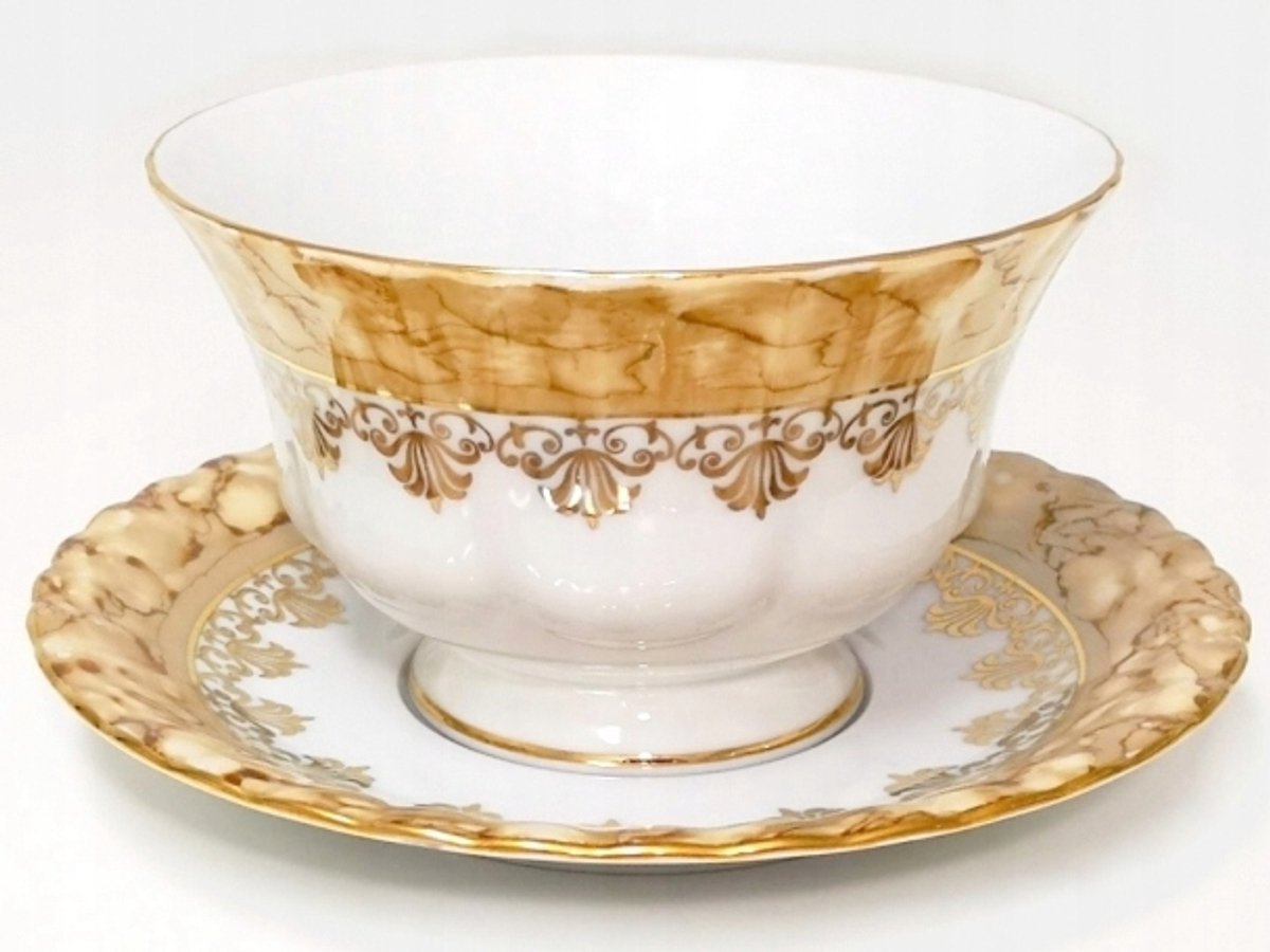 Porseleinen zeepkommen met schotels, 6 stuks, 400ml, bruin-goud decor