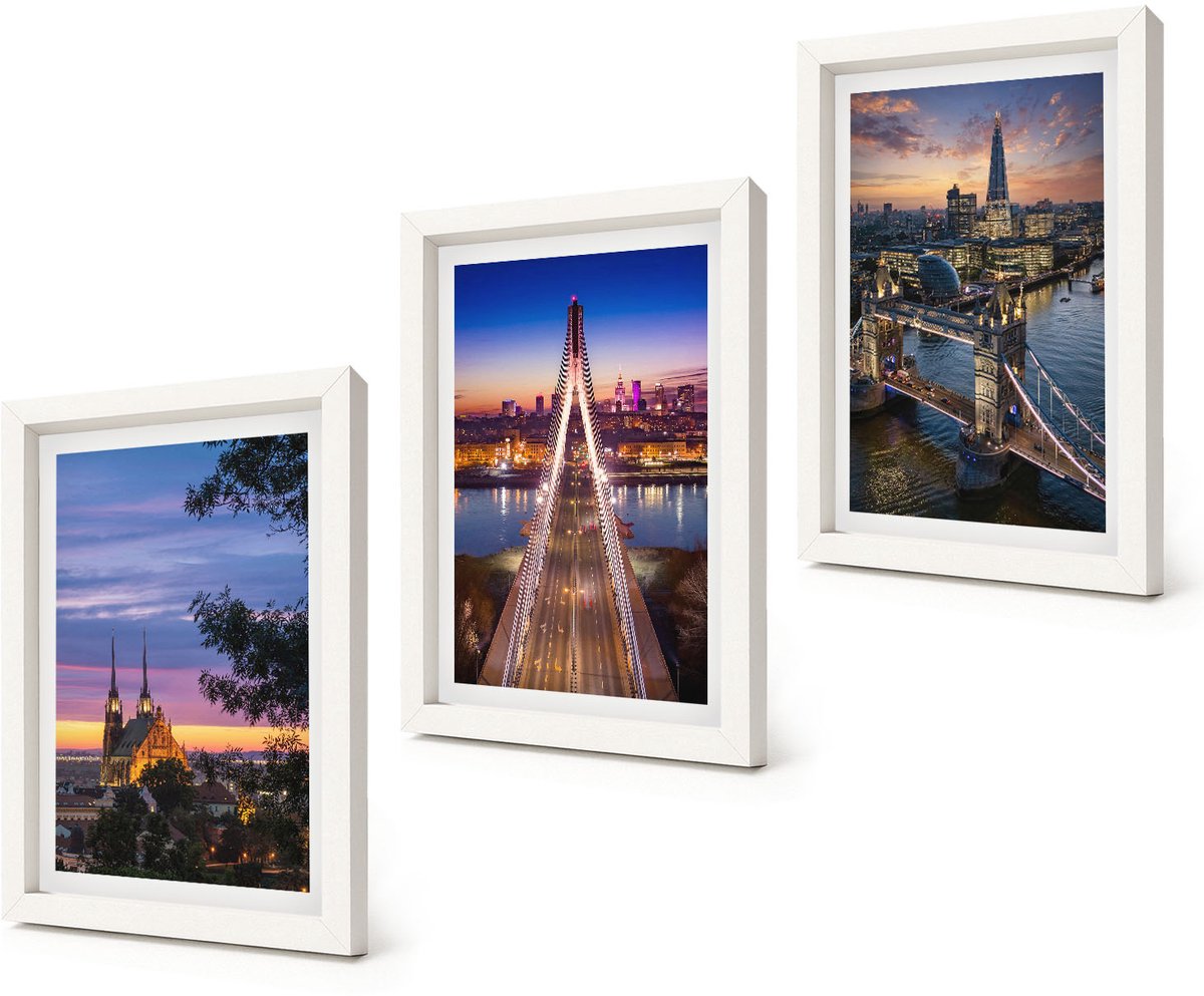 Coloray 3-Delige Schilderij Set - Stadsgezichten met bruggen en zonsondergangen - 20x30 - Muurdecoratie - Wanddecoratie - Slaapkamer - Woonkamer Decoratie