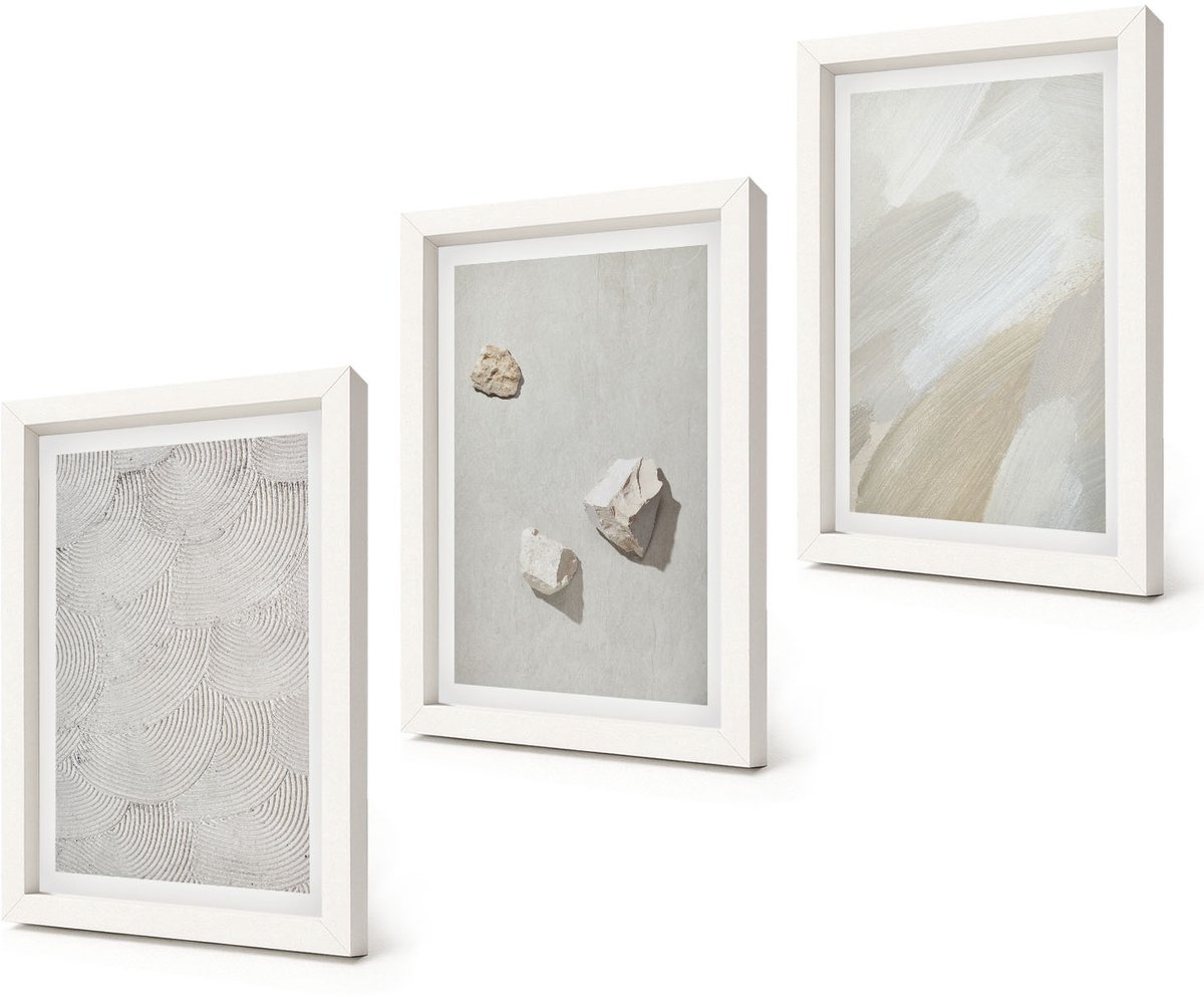 Coloray 3-Delige Schilderij Set - Zandstenen en moderne verftexturen - 20x30 - Decoratieve Schilderijen - Wanddecoratie - Hal - Muurdecoratie