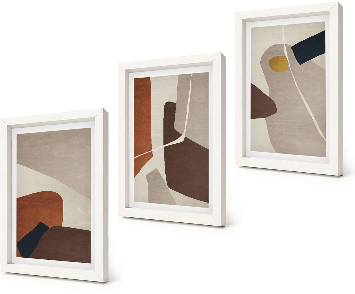 Coloray 3-Delige Schilderij Set - Abstracte boho-schildervormen in moderne stijl - 20x30 - Moderne Wanddecoratie - Slaapkamer - Decoratieve Schilderijen