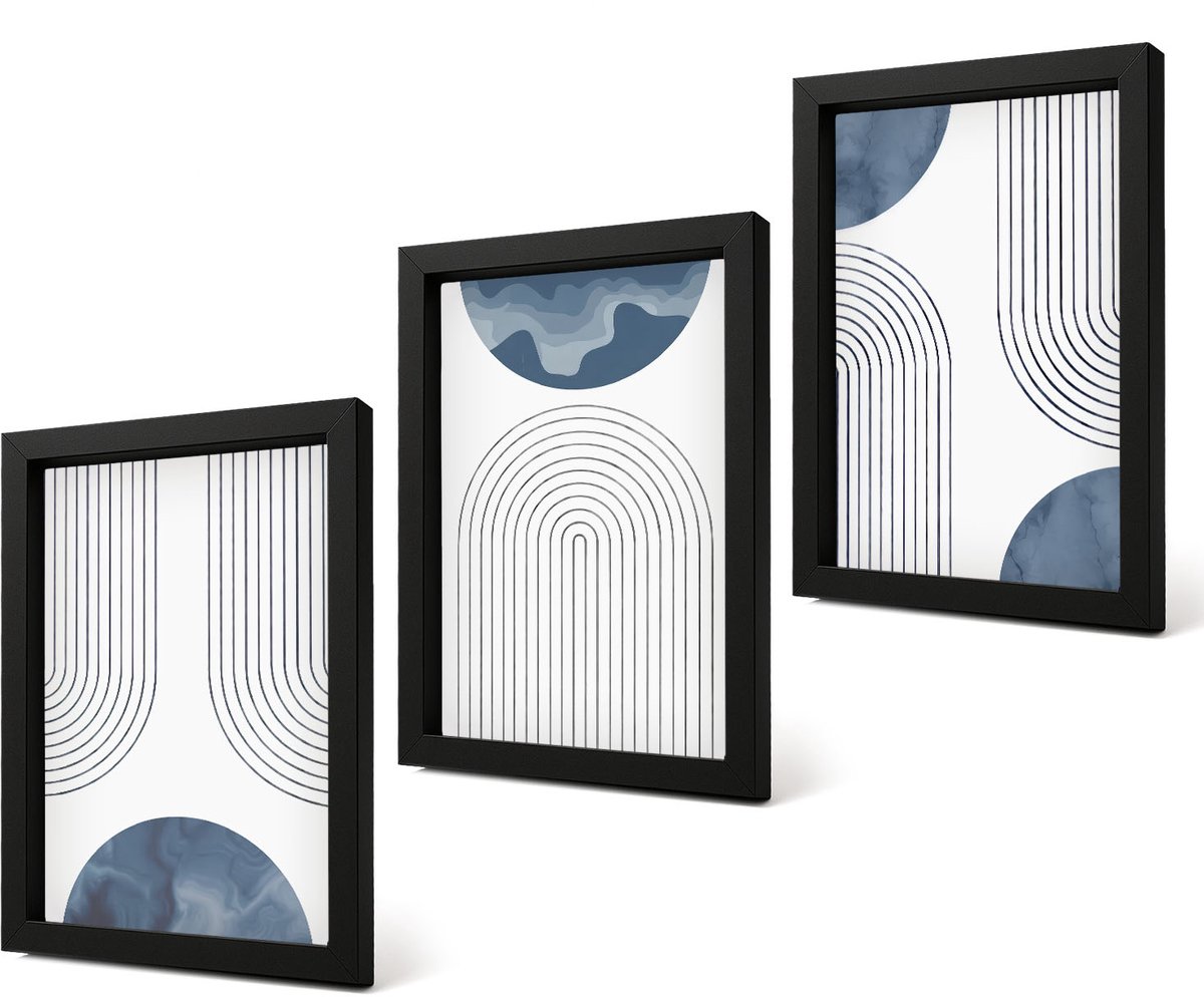 Coloray 4-Delige Schilderij Set - Abstracte patronen in blauw-witte tinten - 20 x 30 cm - Muurdecoratie - Decoratieve Schilderijen - Wohnzimmer - Moderne Wanddecoratie