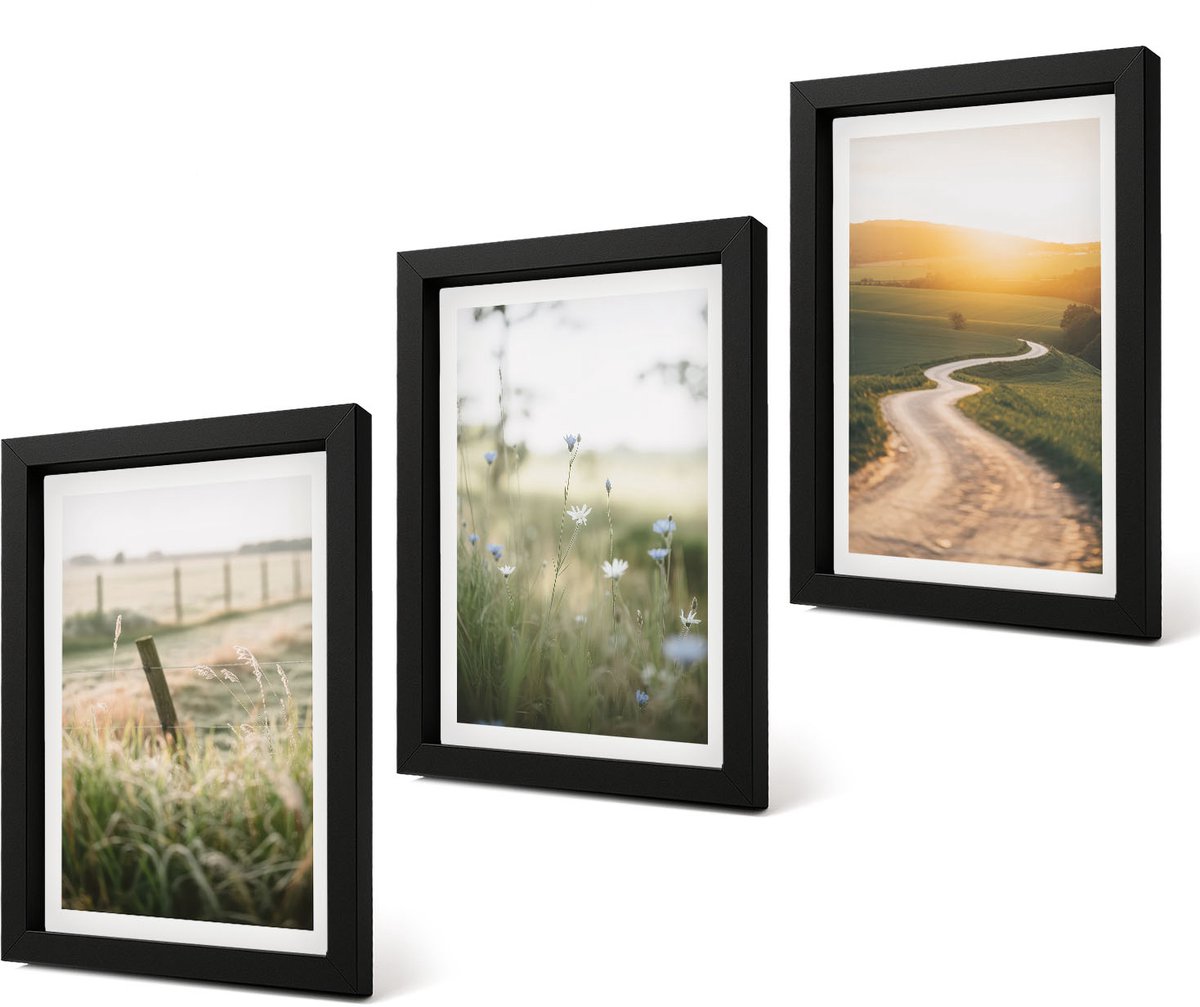 Coloray 4-Delige Schilderij Set - Landschap met een weide, een weg en een zonsondergang. - 20 x 30 cm - Wanddecoratie - Muurdecoratie - Moderne Interieurdecoratie - Woonkamer Decoratie