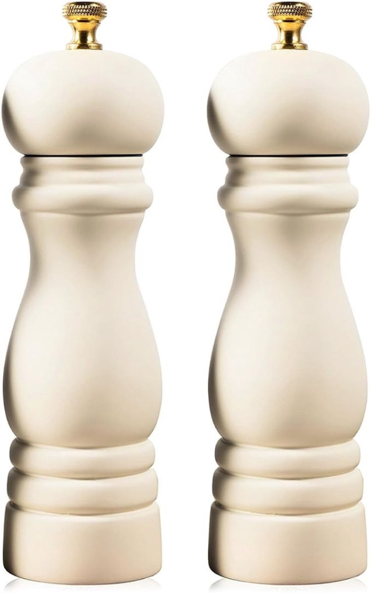 Verte Zout en Peper Molen Set - Zout- en Pepermolen Set - Houten Pepermolen - Handbediende Zout- en Pepermolens - Navulbaar - 17,8 CM met Verstelbare Keramische Maalrotor - Crèmekleurige set