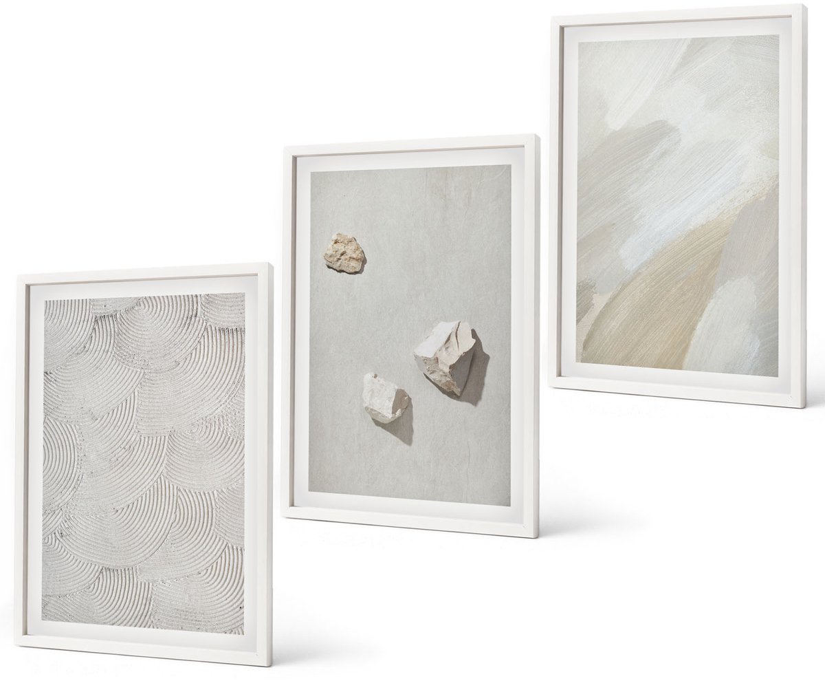 Coloray 3-Delige Schilderij Set - Zandstenen En Moderne Verftexturen - 40 x 60 - Wanddecoratie - Schilderijen Set - Interieur - Muurdecoratie