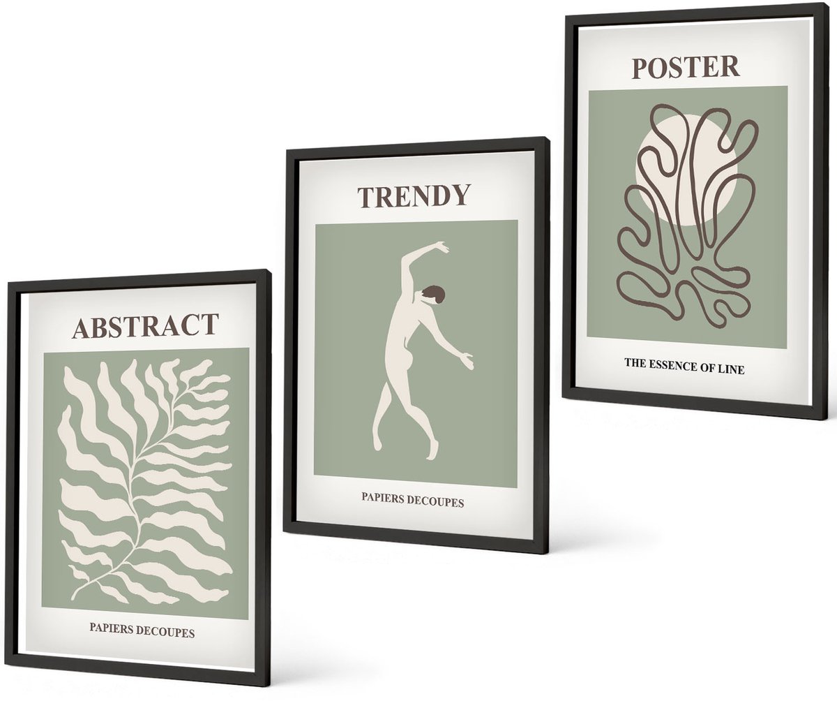 Coloray 3-Delige Schilderij Set - Plantenpatronen In Groene Tinten Van Henri Matisse - 40 x 60 cm - Muurdecoratie - Schilderijen Set - Woonkamer - Moderne Wanddecoratie