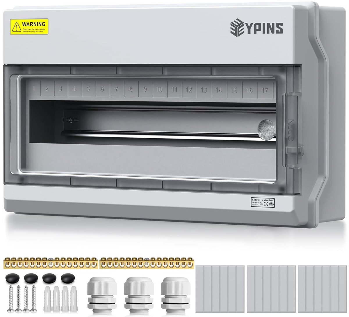 EYPINS Electric case with 18 modules, outdoor electrical housing, IP65, indoor, with 3 cable glands M32.2 copper rods - ShopVlot
