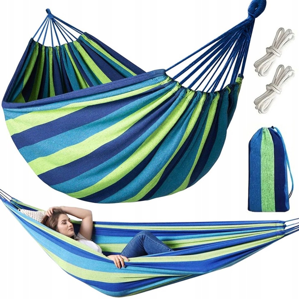 XXL Dubbele Hangmat met Draagtas - Comfortabel en Sterk Tuinmeubel