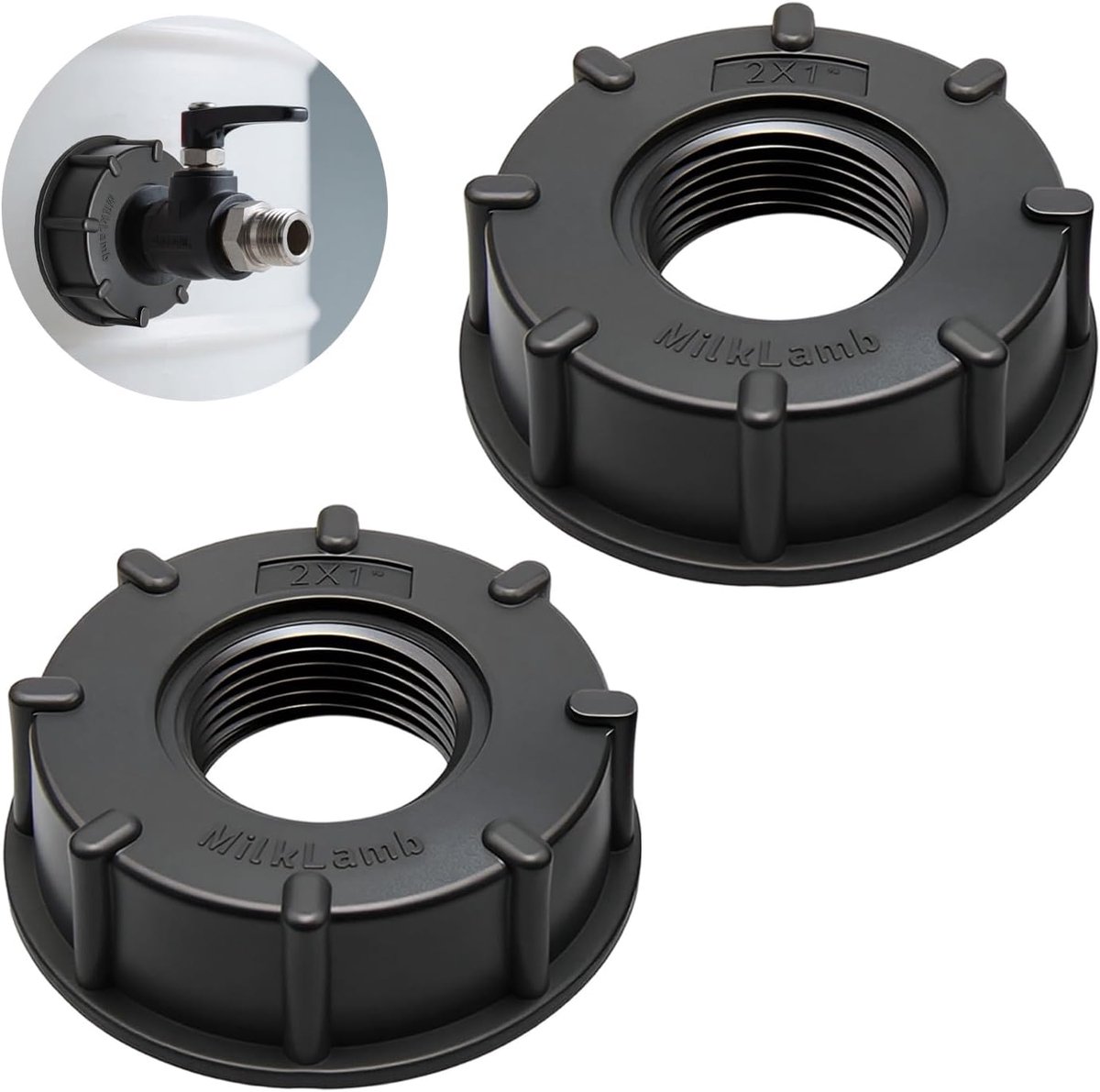 IBC Tank Accessories, Pack of 2, 1 Inch Female Thread Adapter Cap with Drain Tap, Compatible with IBC Lid and IBC - ShopVlot