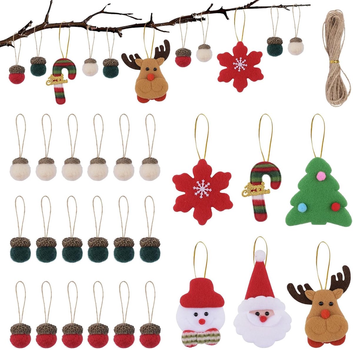 Christmas Felt Ornaments, 24pcs Wool Felt Acorns Hanging Ornaments for Autumn Thanksgiving Christmas Tree Vintage - ShopVlot