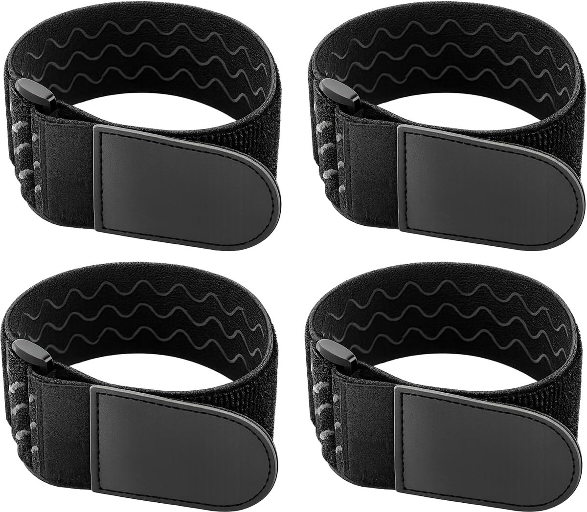 Klittenbandband 5 × 30 cm, 4 stuks zwarte elastische klittenband kabelbinders met antislip golfstructuur, herbruikbaar - ShopVlot