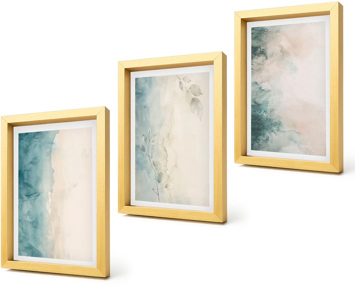 Coloray 4-Delige Schilderij Set - Aquarellen op canvas in minimalistische stijl - 20 x 30 cm - Wanddecoratie - Muurdecoratie - Woonkamer - Moderne Wanddecoratie