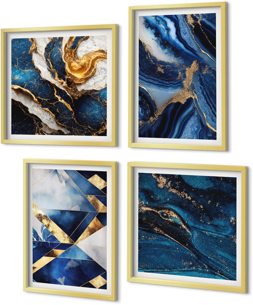 Coloray 4-Delige Schilderij Set - Abstracte, elegante patronen met accenten - 40 x 40 cm en 40 x 60 cm - Muurdecoratie - Wanddecoratie - Slaapkamer - Interieur Decoratie