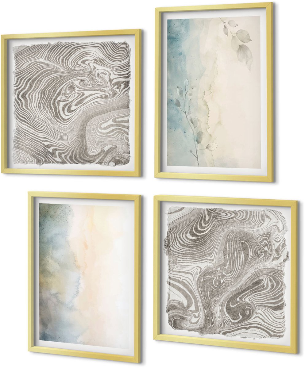 Coloray 4-Delige Schilderij Set - Fijne aquarelkartonnen - 40 x 40 cm en 40 x 60 cm - Muurdecoratie - Decoratieve Schilderijen - Wohnzimmer