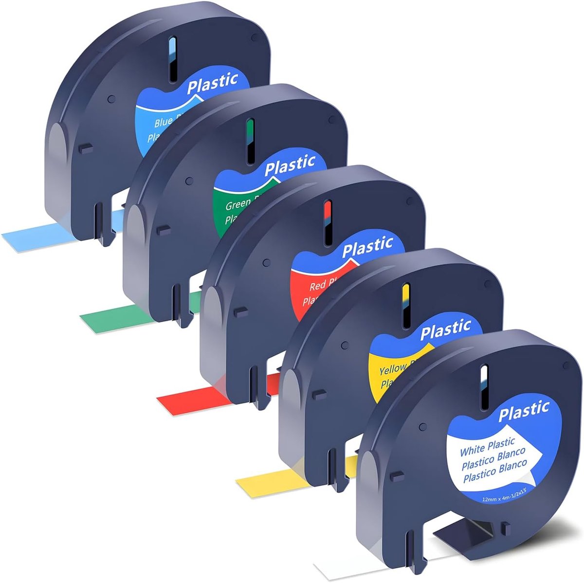 5 x Label Tape Compatible with Dymo LetraTag 91331 91201 91221 Plastic Tape 12mm x 4m, for LT-100H LT-100T XR LT-110T - ShopVlot