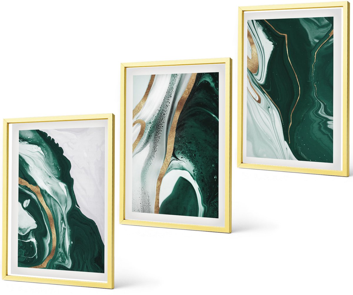 Coloray 3-Delige Schilderij Set - Abstracte Verfpatronen: Bladeren, Planten, Vetplanten - 40 x 40 cm En 40 x 60 cm - Wanddecoratie - Muurdecoratie - Moderne Interieurdecoratie