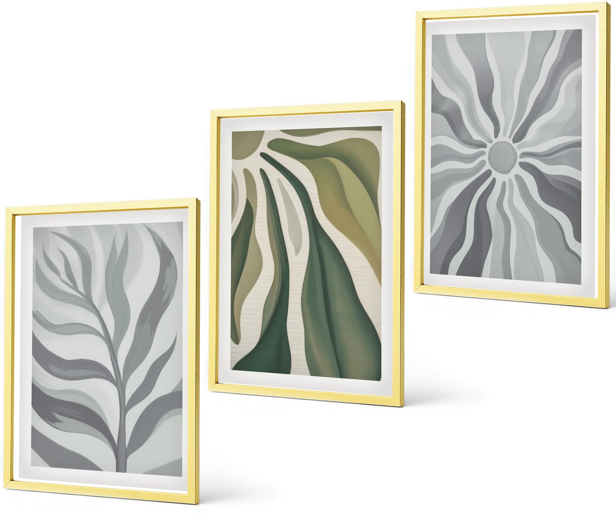 Coloray 3-Delige Schilderij Set - Bloemenpatronen In Pasteltinten, Illustraties En Belettering. - 40 x 40 cm En 40 x 60 cm - Wanddecoratie - Muurdecoratie - Woonkamer - Moderne Wanddecoratie