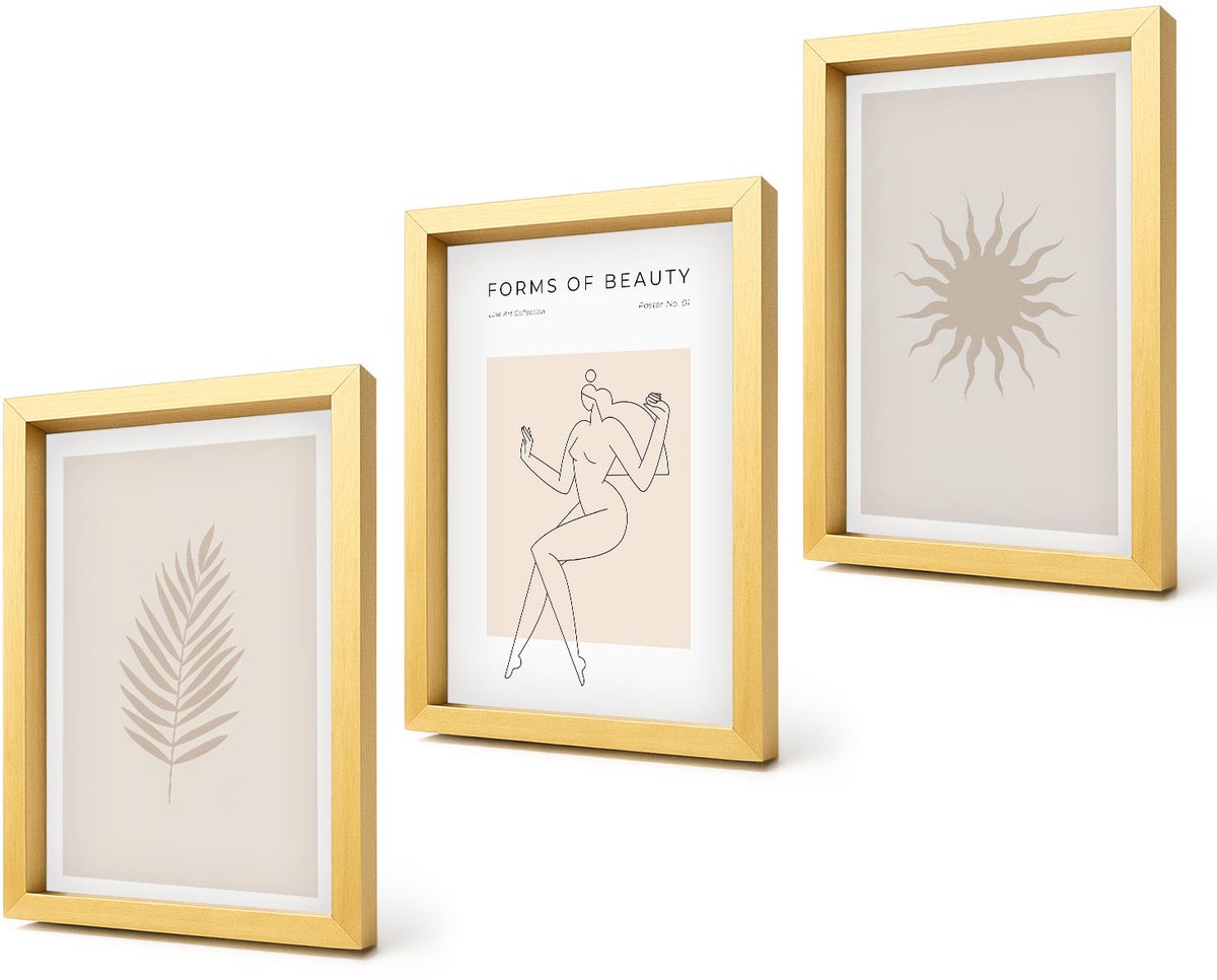 Coloray 4-Delige Schilderij Set - Een verzameling minimalistische vormen en natuurlijke figuren - 20 x 30 cm - Wanddecoratie - Muurdecoratie - Woonkamer