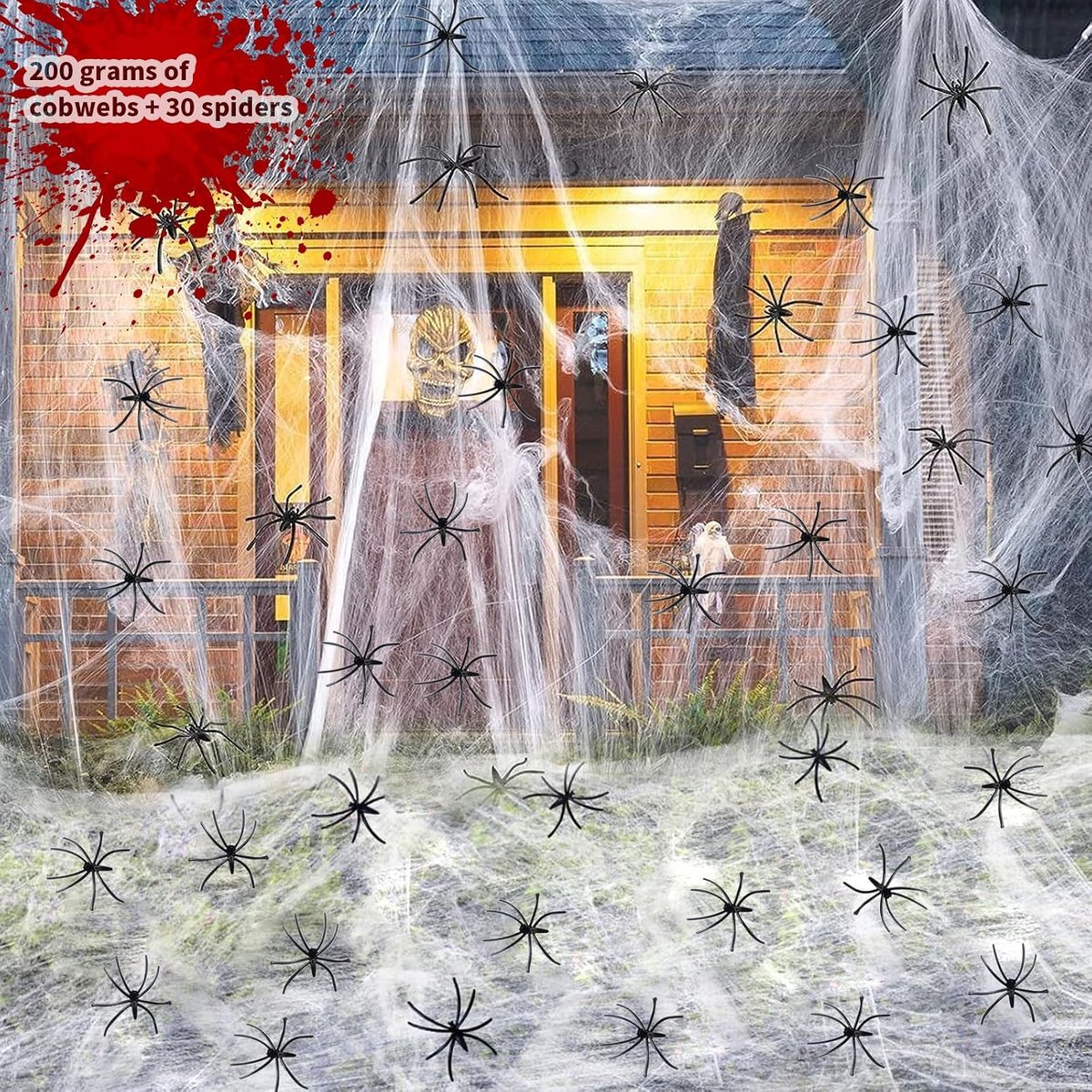 Halloween Cobweb Decoration, 200 g Stretchable Cobwebs and 30 Artificial Spiders, Halloween Decoration, Outdoor Spider - ShopVlot