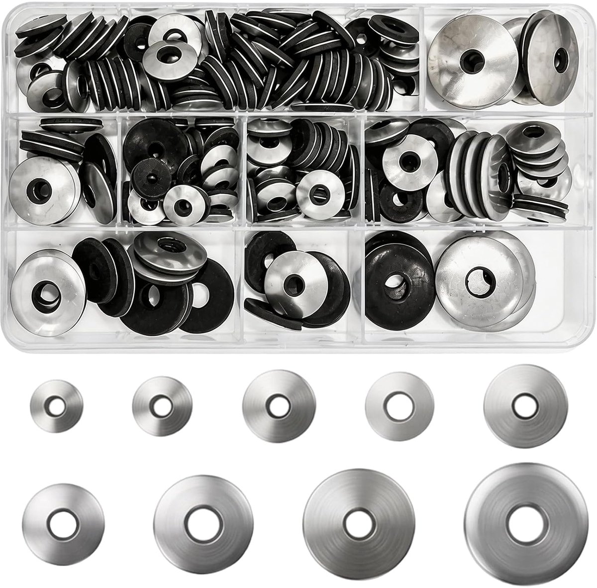180 stuks EPDM-afdichtringen, M4.2/M4.8/M5.5/M6.3/M8, 304 roestvrij staal - ShopVlot