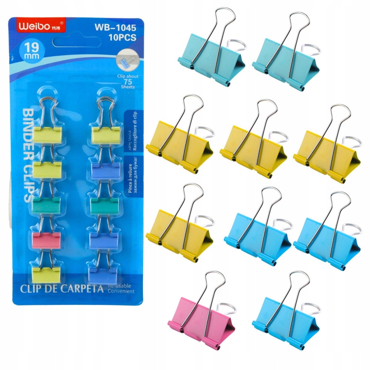 Kleurrijke Kantoorklipsen 19mm, Set van 10 Stuks