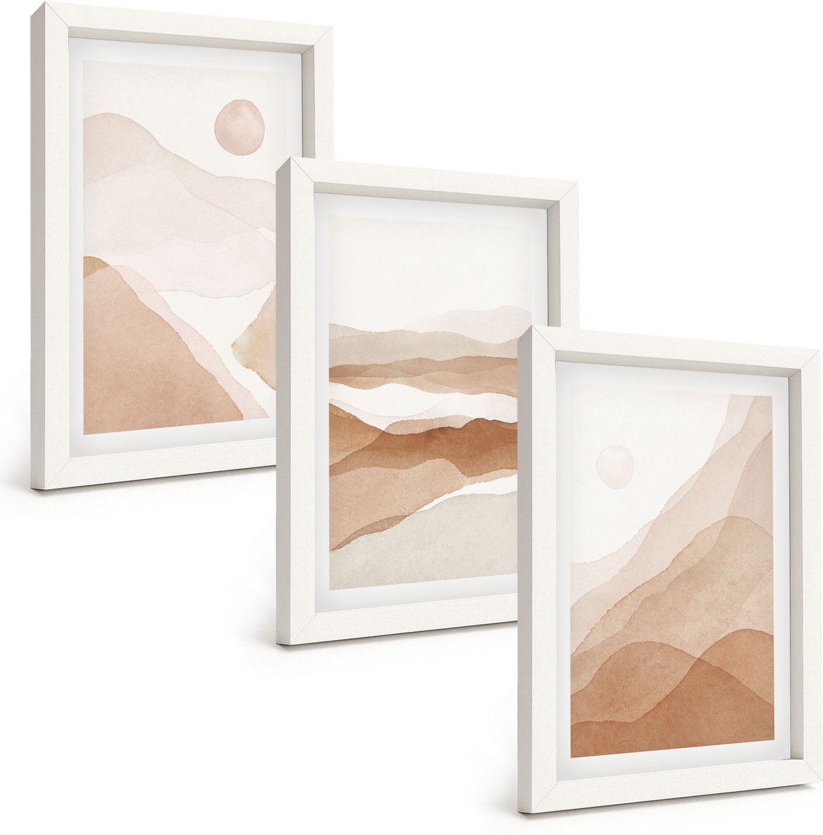 Tulup 3-Delige Schilderij Set - Abstracte landschappen in bruine en beige tinten. - 20x30 - Wanddecoratie - Schilderijen Set - Kantoor - Stijlvolle Muurdecoratie