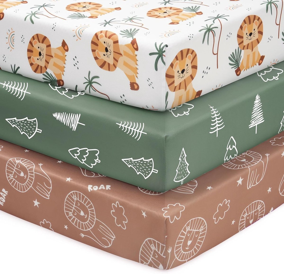 Cot Sheets 140 x 70 cm Provided, 3 Pack Baby Bed Sheets, Ultra Soft and Silky Soft Microfiber Toddler Sheets Brown Lion - ShopVlot