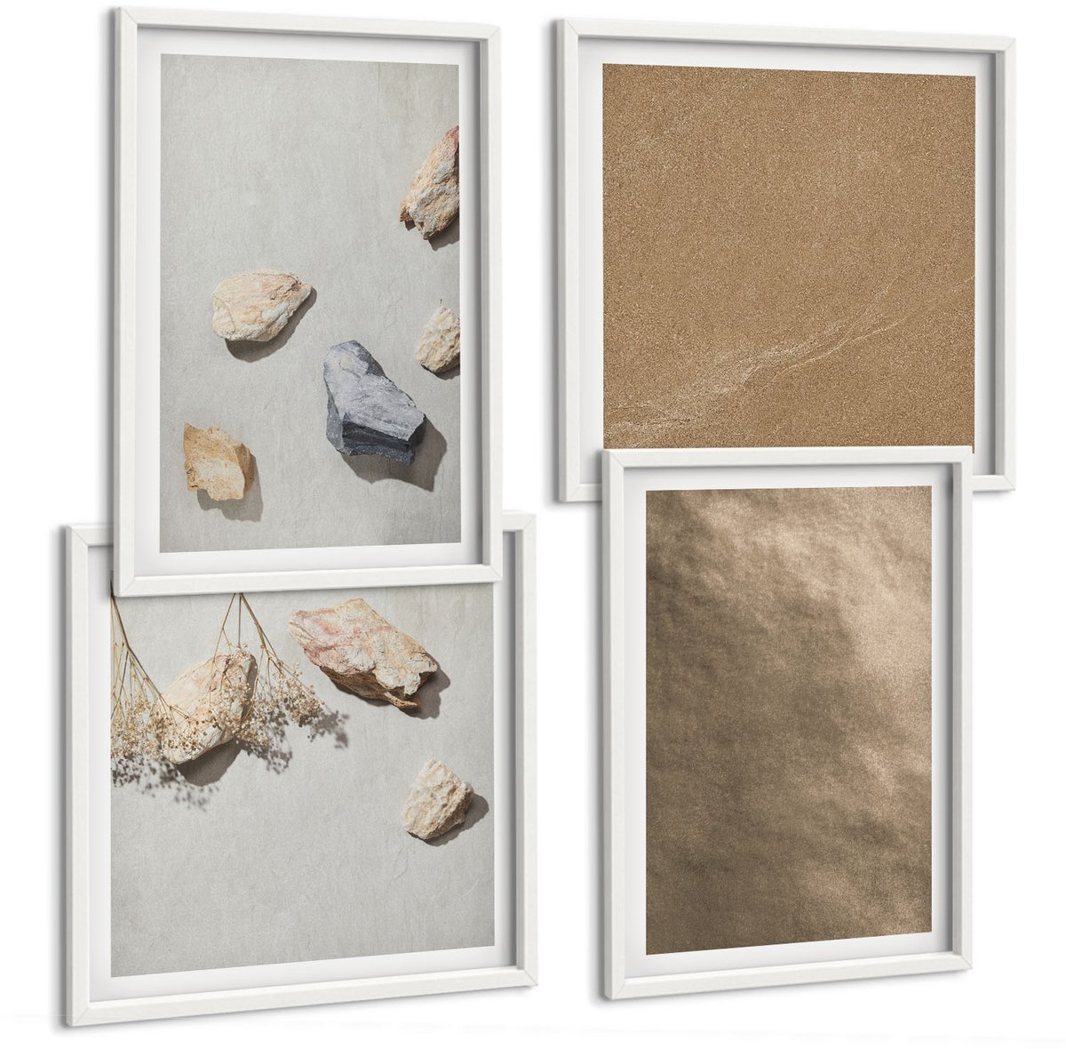 Tulup 4-Delige Schilderij Set - Strandstenen, natuurlijke structuren - 40x40 en 40x60 - Muurdecoratie - Decoratieve Schilderijen - Wohnzimmer - Moderne Wanddecoratie