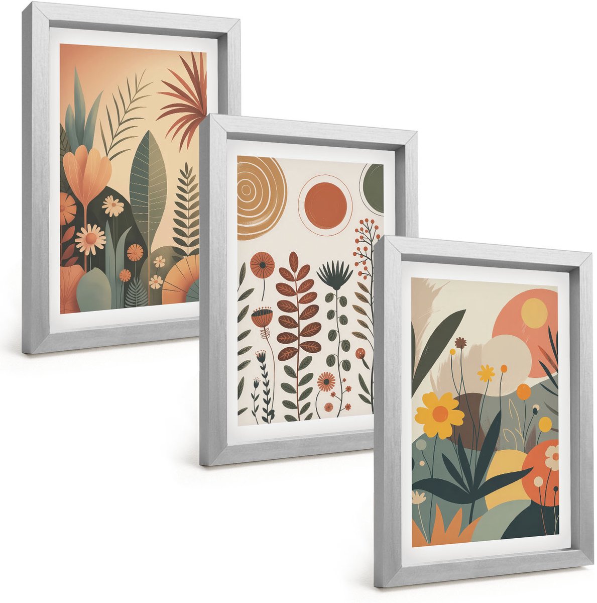 Tulup 4-Delige Schilderij Set - Boho-plantenpatronen in warme tinten met natuur. - 20 x 30 cm - Decoratieve Muurdecoratie - Slaapkamer - Stijlvolle Muurdecoratie