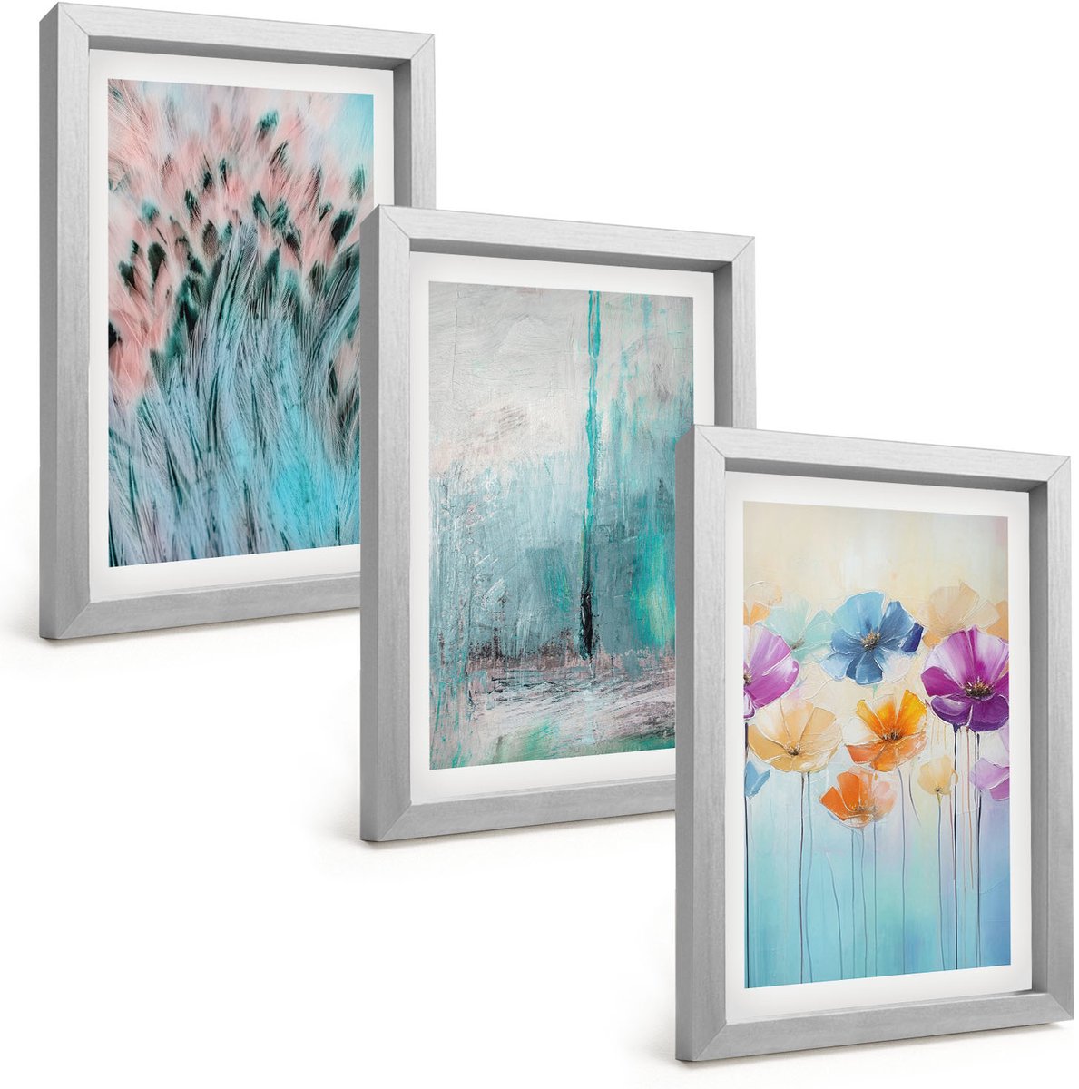 Tulup 4-Delige Schilderij Set - Bloemen op een achtergrond van pastelkleuren en delicate patronen. - 20 x 30 cm - Decoratieve Muurdecoratie - Slaapkamer - Interieur Decoratie