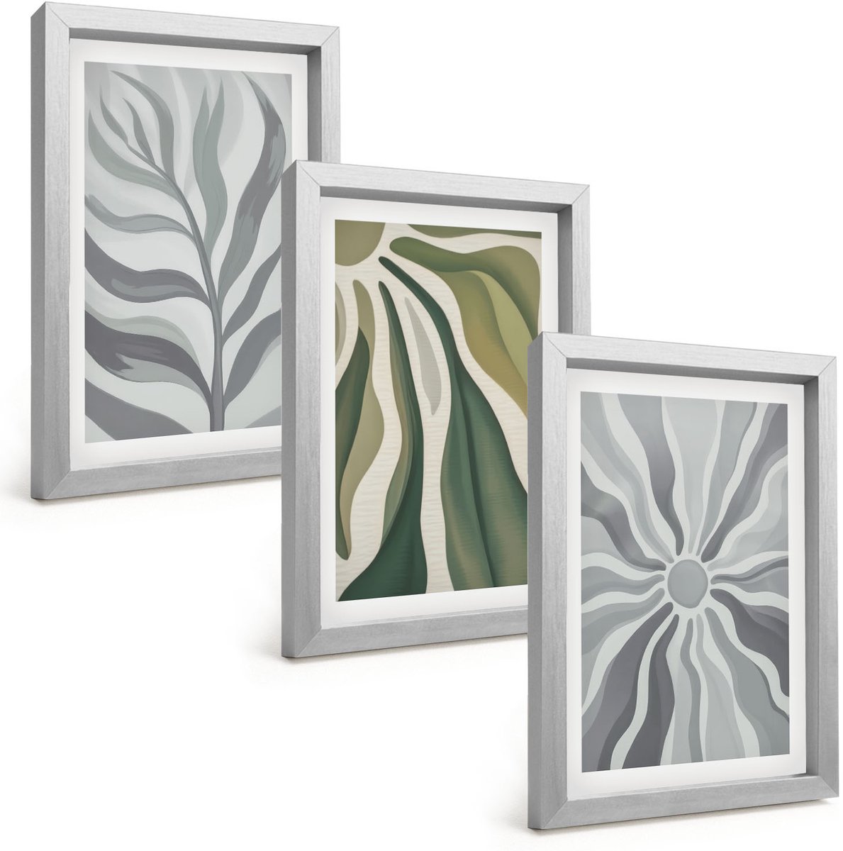 Tulup 4-Delige Schilderij Set - Plantenpatronen in tinten groen en grijs - 20 x 30 cm - Wanddecoratie - Muurdecoratie - Woonkamer - Stijlvolle Muurdecoratie