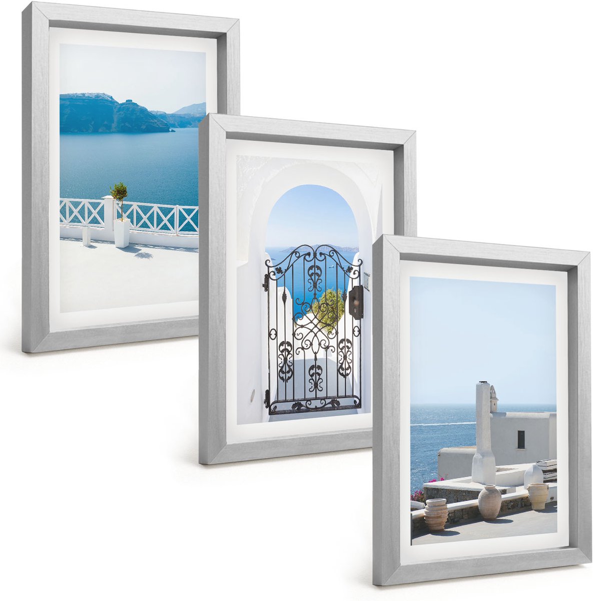 Tulup 4-Delige Schilderij Set - Zeezicht met witte gebouwen in Griekenland - 20 x 30 cm - Decoratieve Schilderijen - Wanddecoratie - Hal - Stijlvolle Muurdecoratie