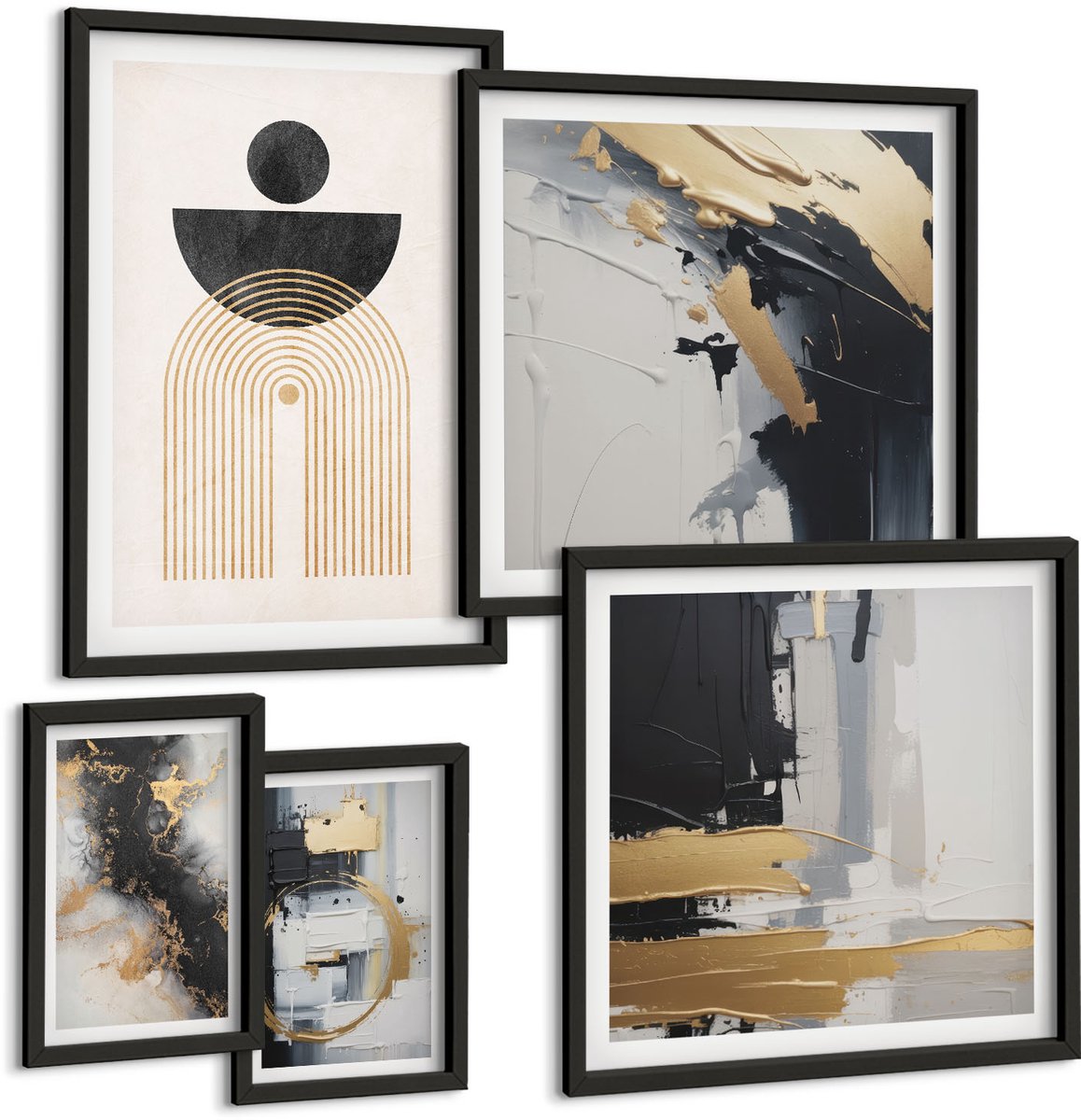 Tulup 4-Delige Schilderij Set - Abstracte composities in een moderne stijl met geometrische vormen. - 50 x 50 cm, 20 x 30 cm en 40 x 60 cm - Wanddecoratie - Moderne Interieurdecoratie - Woonkamer Decoratie