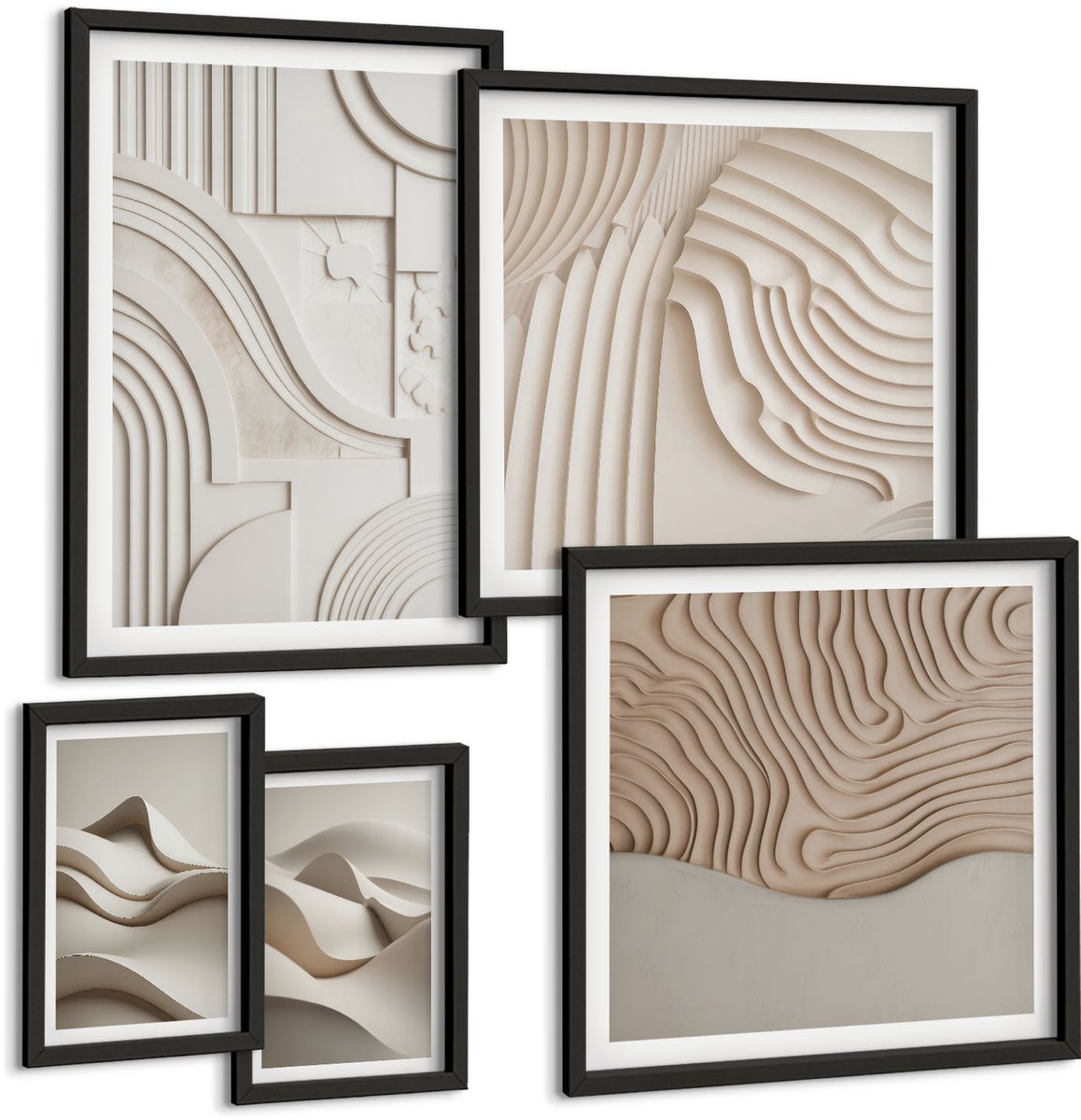 Tulup 4-Delige Schilderij Set - Abstracte structurele vormen in beige en witte tinten. - 50 x 50 cm, 20 x 30 cm en 40 x 60 cm - Stijlvolle Wanddecoratie - Interieur - Muurdecoratie
