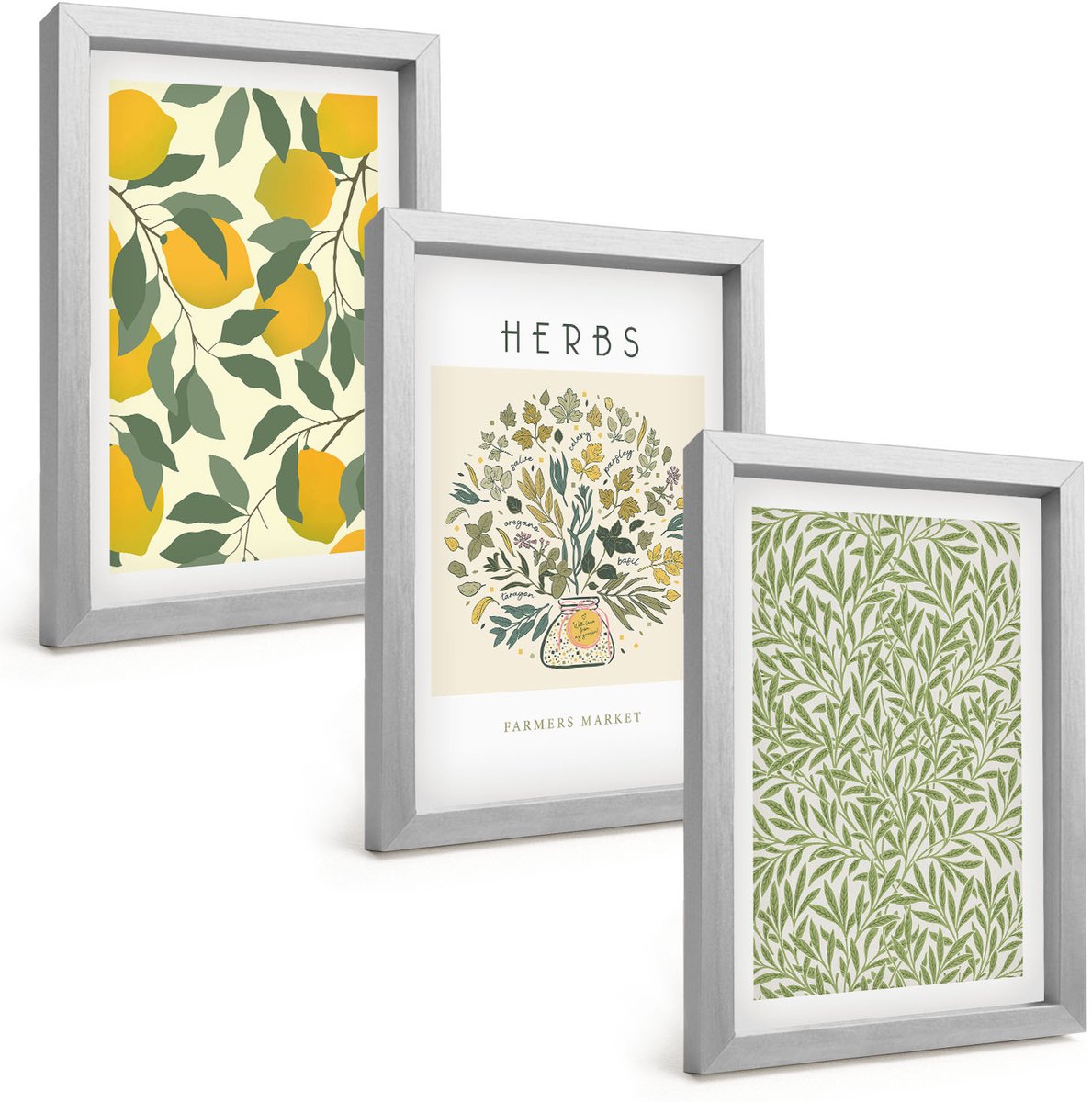 Tulup 4-Delige Schilderij Set - Citroenmotieven met kruiden en plantenbladeren - 20 x 30 cm - Wanddecoratie - Muurdecoratie - Moderne Interieurdecoratie