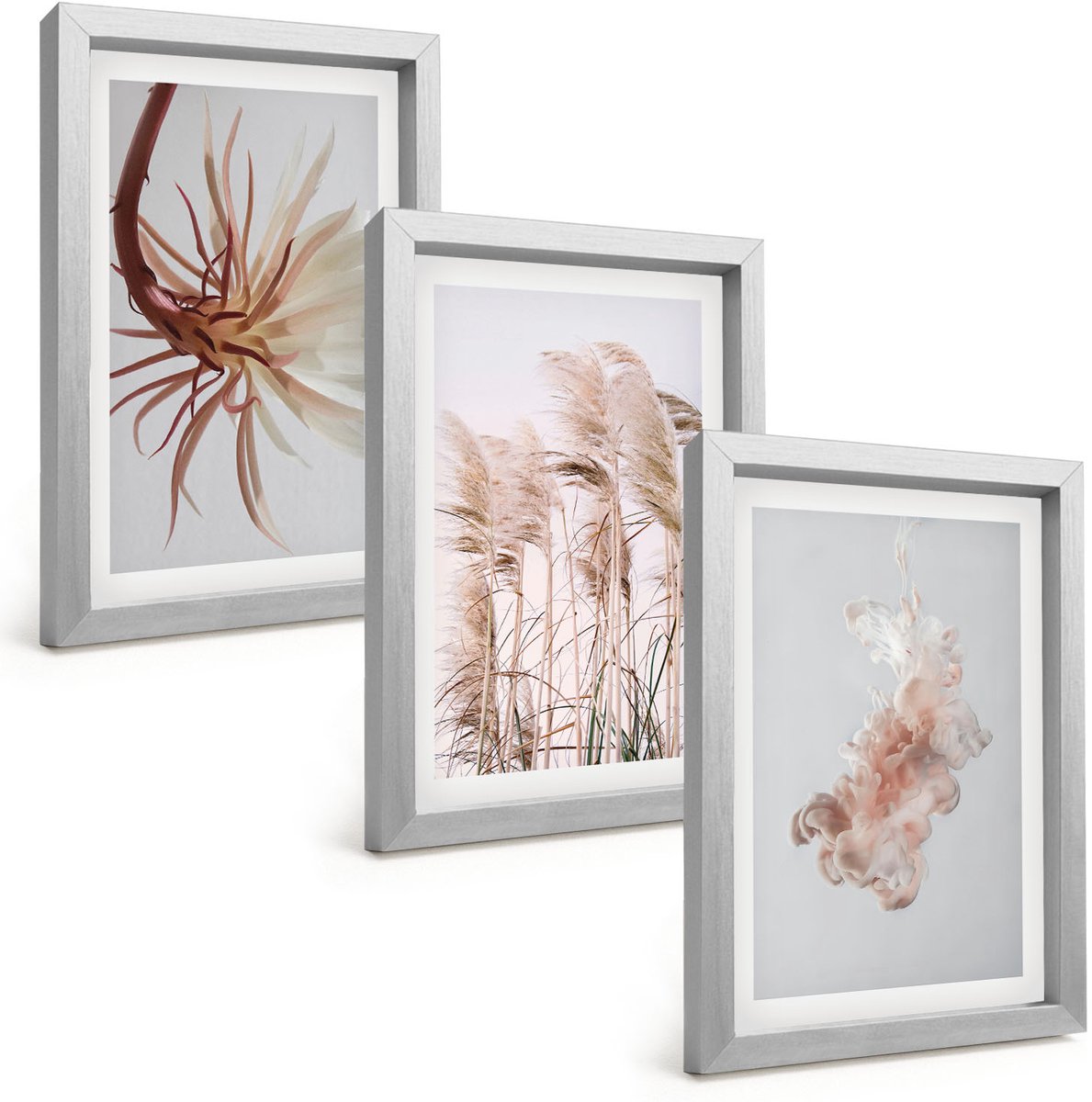 Tulup 4-Delige Schilderij Set - Bloemen en grassen op een lichte achtergrond in een harmonieus geheel. - 20 x 30 cm - Wanddecoratie - Woonkamer Decoratie