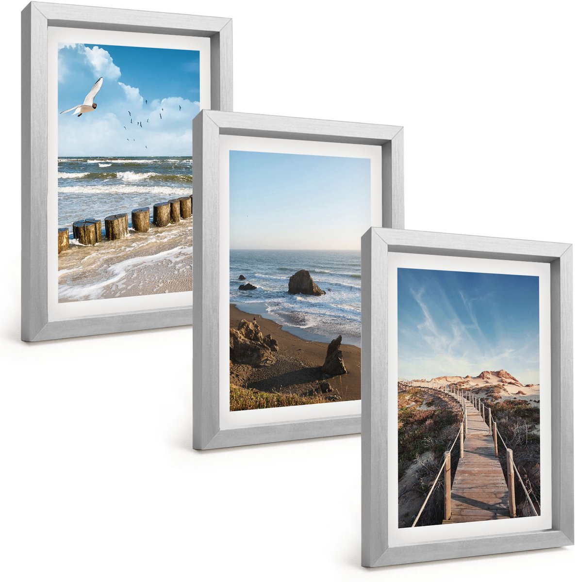 Tulup 4-Delige Schilderij Set - Uitzicht op het strand met golven, de lucht en een wandelpier. - 20 x 30 cm - Moderne Wanddecoratie - Woonkamer