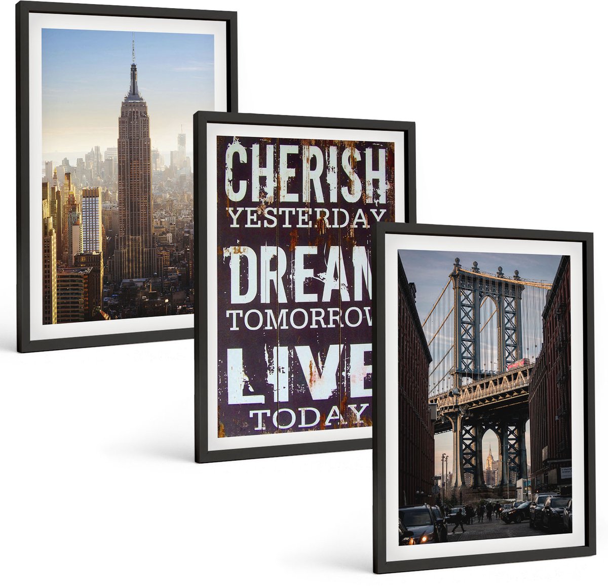 Tulup 4-Delige Schilderij Set - Landschappen van New York City met een inspirerend citaat - 40 x 60 cm - Wanddecoratie - Muurdecoratie - Moderne Interieurdecoratie - Interieur Decoratie