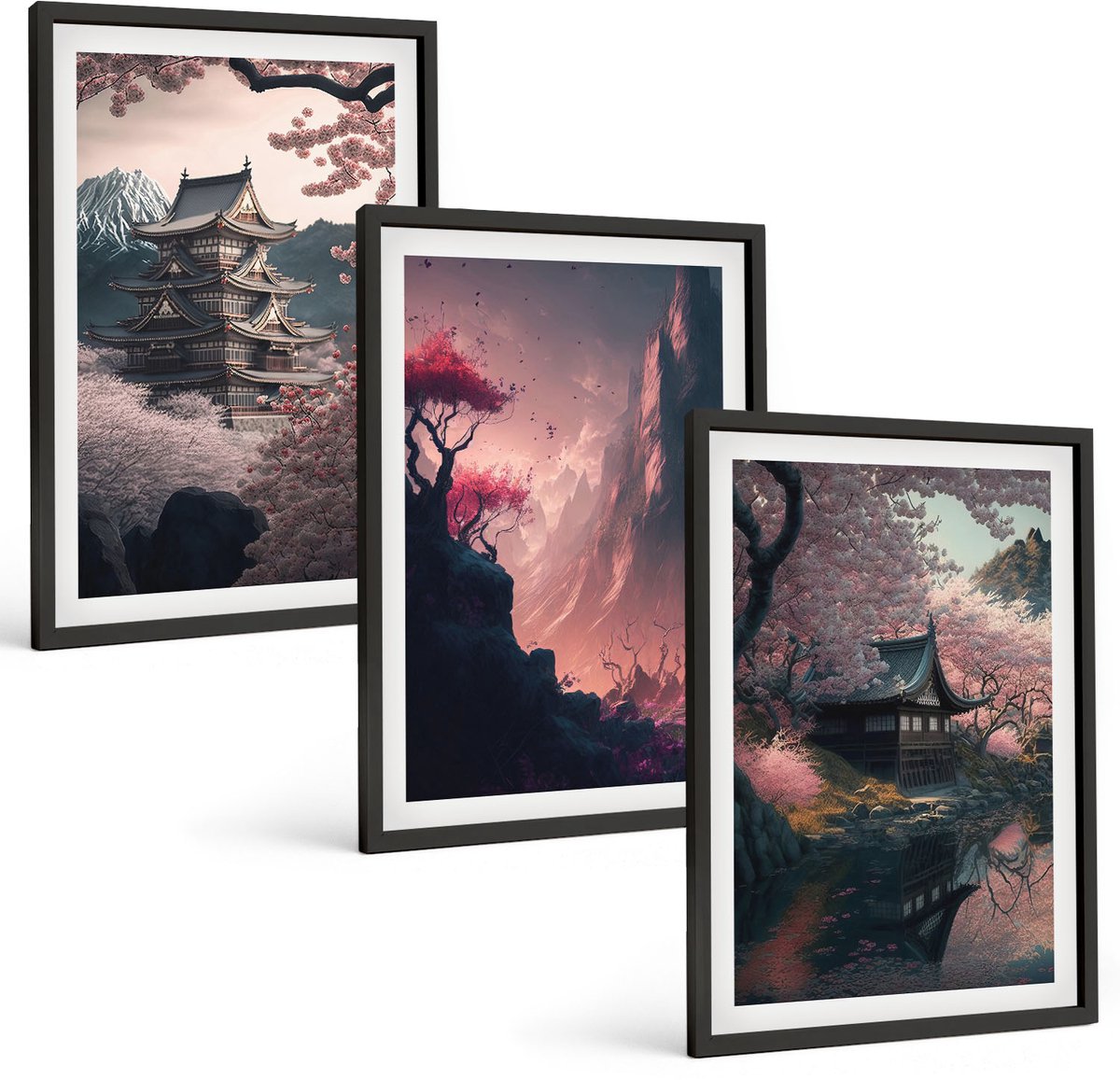 Tulup 4-Delige Schilderij Set - Fantasielandschappen van Japan Berglandschappen - 40 x 60 cm - Muurdecoratie - Wanddecoratie - Slaapkamer