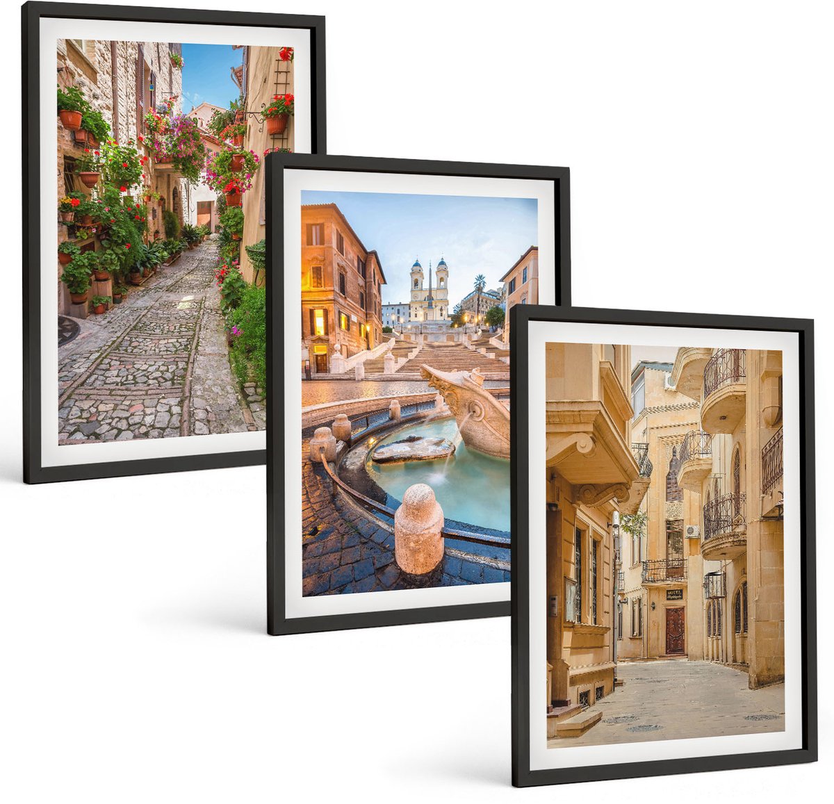 Tulup 4-Delige Schilderij Set - Charmante straatjes en fonteinen in een pittoreske architectuur. - 40 x 60 cm - Decoratieve Muurdecoratie - Slaapkamer - Decoratieve Schilderijen