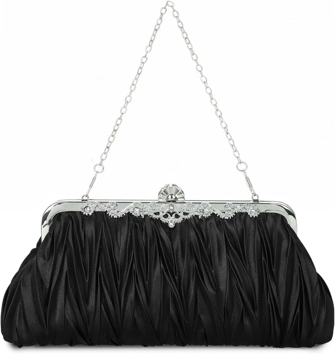 Ladies Pleated Satin Clutch Bride Elegant Evening Bag with Rhinestone for Party, Banquet and Wedding - ShopVlot