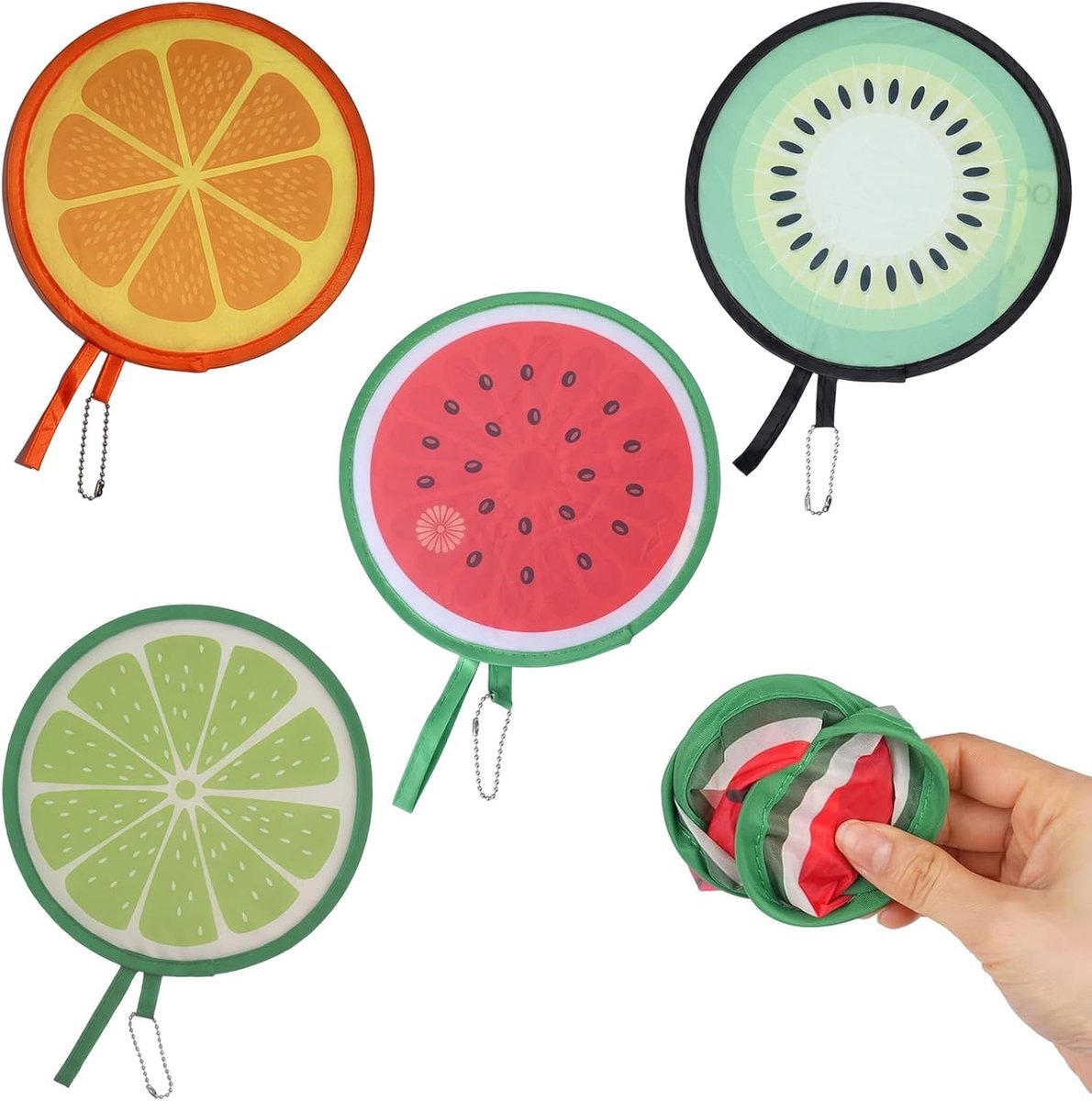 Pack of 4 Fans Foldable Kids Fruit Designs (Watermelon Orange Kiwi Lime Portable Pockets for Handbags for Parties - ShopVlot