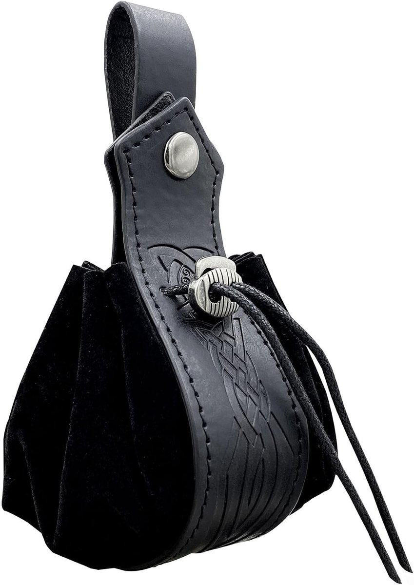 Medieval Belt Bag, Retro Nordic Faux Leather Drawstring Pouch, Viking Portable Coin Bag, Waist Bag for Halloween LARP - ShopVlot