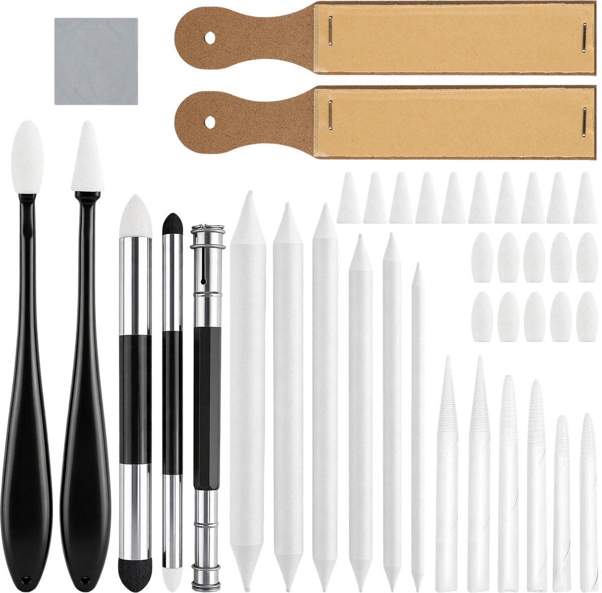 40 stuks papieren wisserset met gum, schuurpapier, verlenging, sponswispennen met 20 reservepunten en kneedgummen - ShopVlot