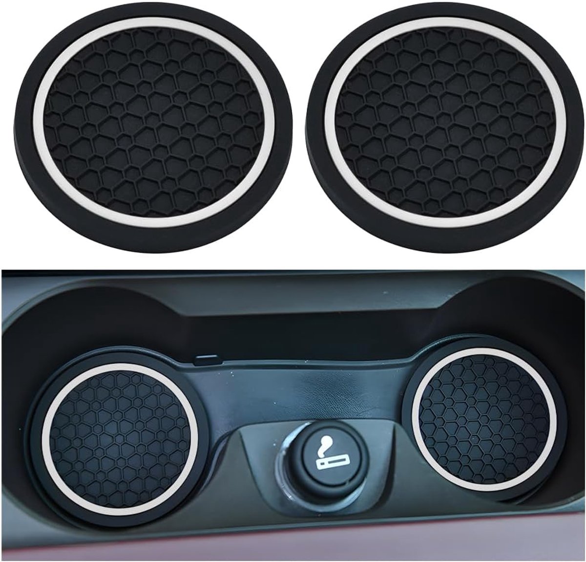 2 Pcs Car Drink Drink Holder PVC Drink Holder Non-Slip Dustproof Car Cup Holder Universal Cup Mat for Car (Black White) - ShopVlot