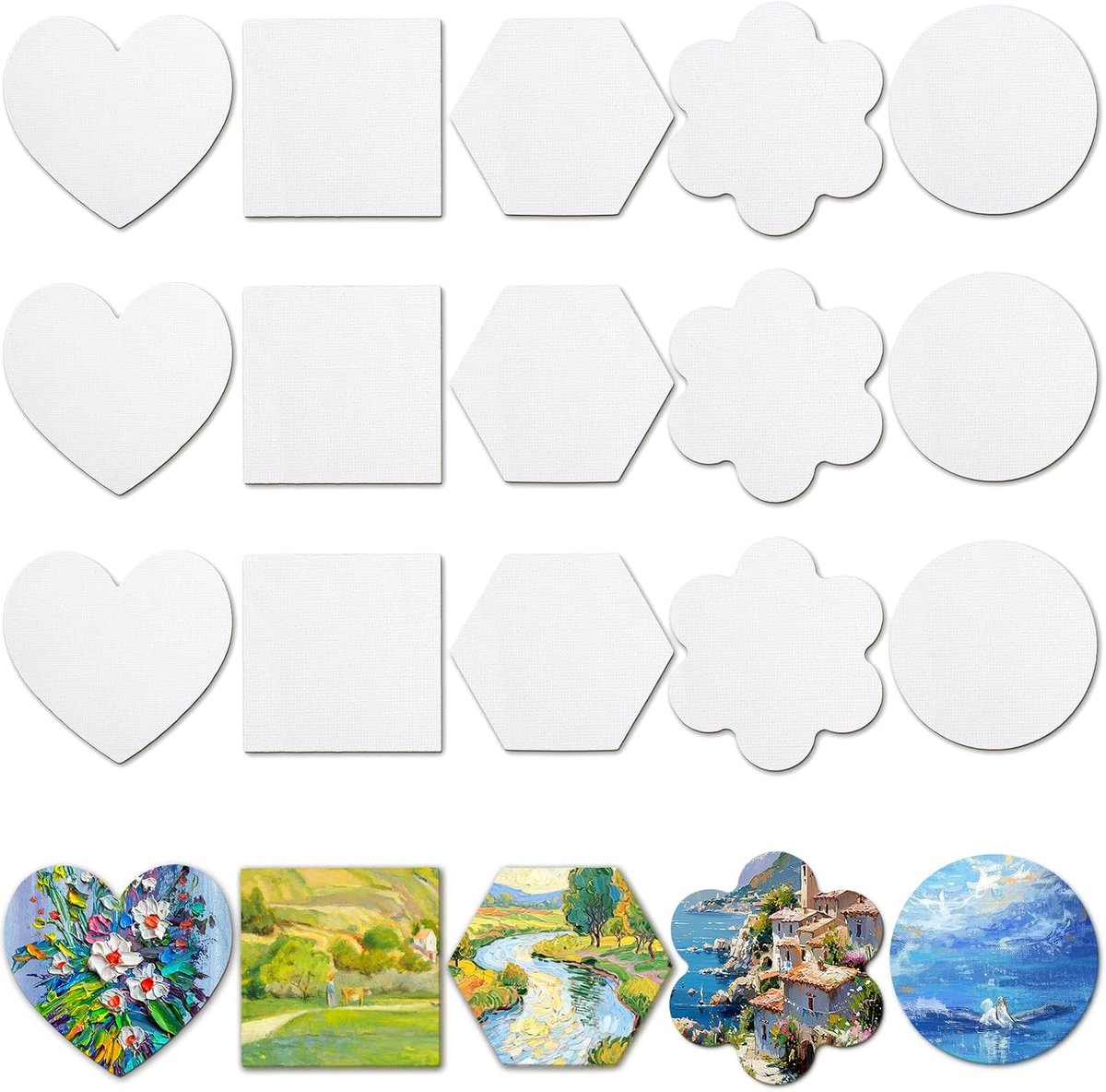 Lot of 15 Magnetic Painters, Small Cotton Canvases, Mini Canvas for Acrylic Paints, Oil Painting (5 Shapes) - ShopVlot