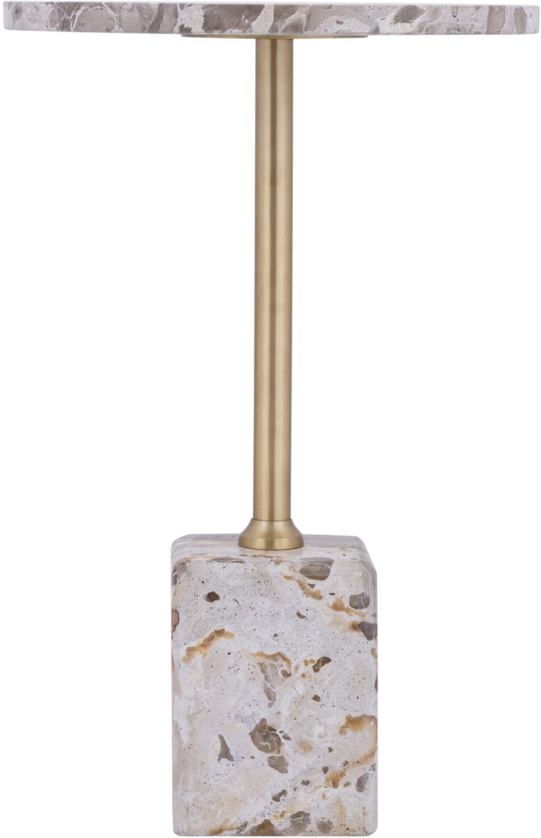 PTMD Ebe Beige Marble Sidetable With Round Top Low