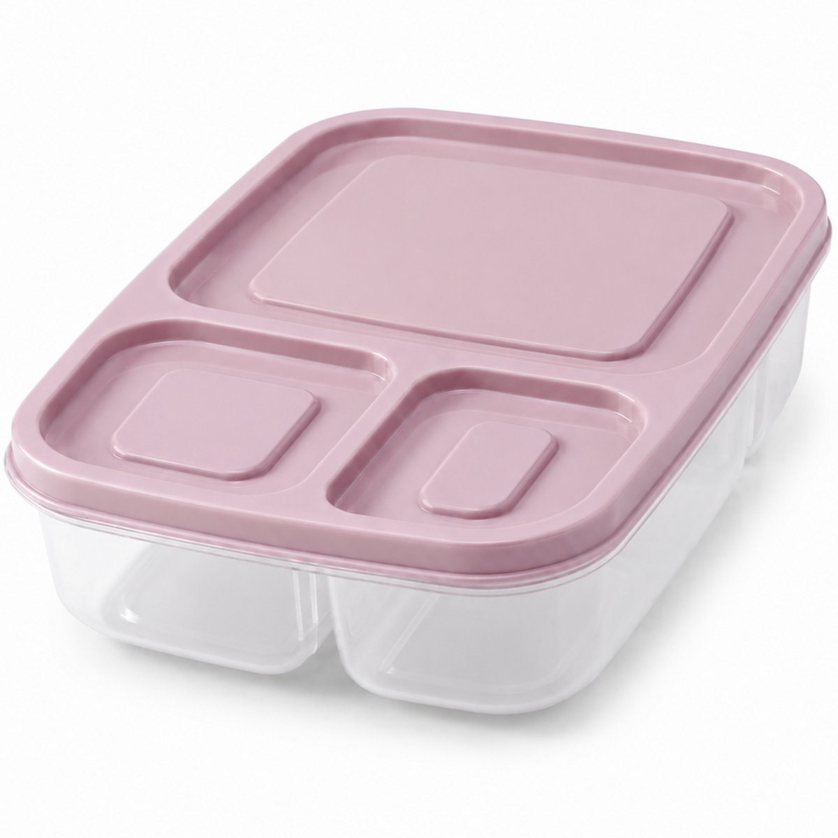 Lunchbox Met 3 Vakken Roze 24 x 15,5 x 5,1 cm - Broodtrommel Met Vakken - Bento Lunchbox - Brooddoos Voor School Werk En Onderweg