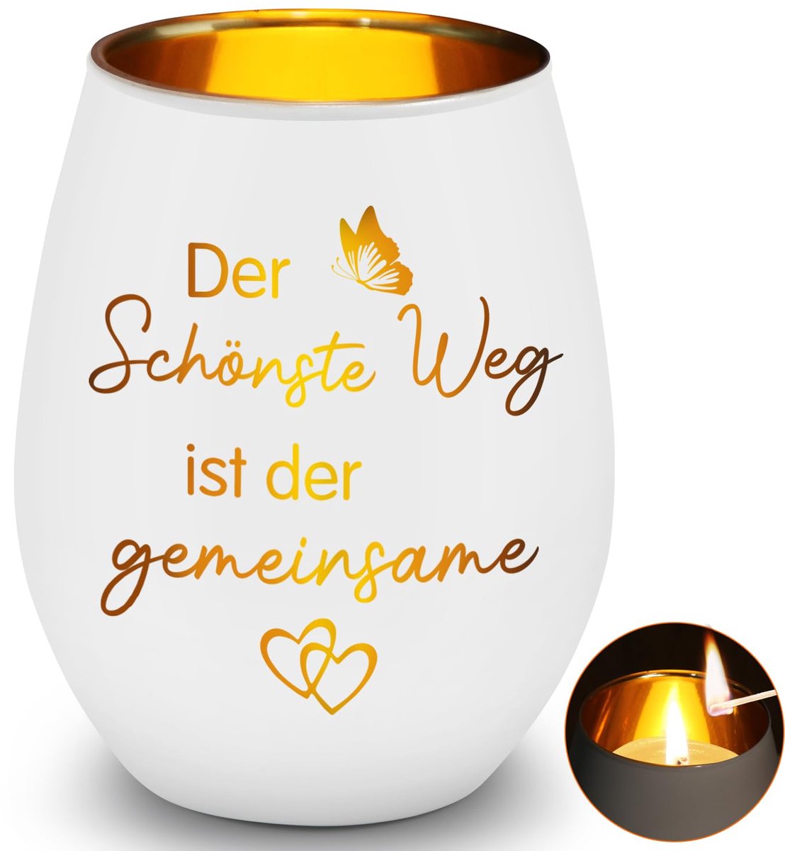 Famanu Windlicht van glas met gravure, gemeenschappelijk ontwerp, geschenk voor verloving, gouden en zilveren bruiloft, ideaal als Kerstmis of verjaardag cadeau voor haar of hem