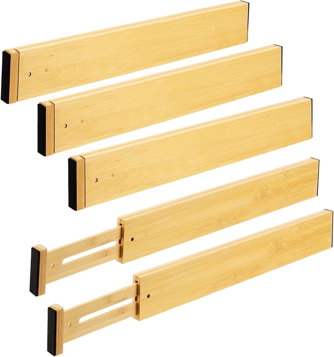 Set of 5 Drawer Dividers, Adjustable Wood Drawer Divider, Bamboo, Kitchen Drawer Storage System, 43-56 cm, Pull-Out - ShopVlot